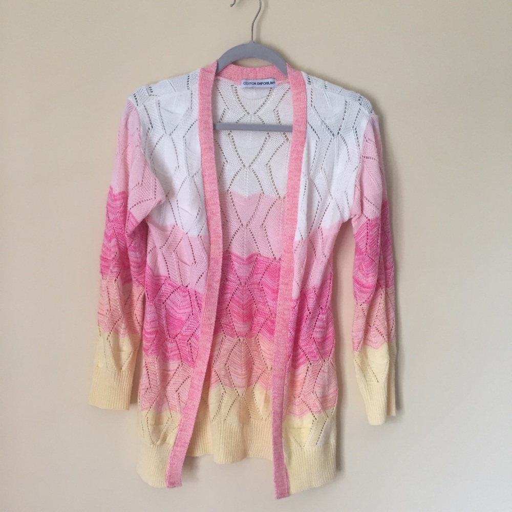Cotton emporium open knit rainbow cardigan EUC S